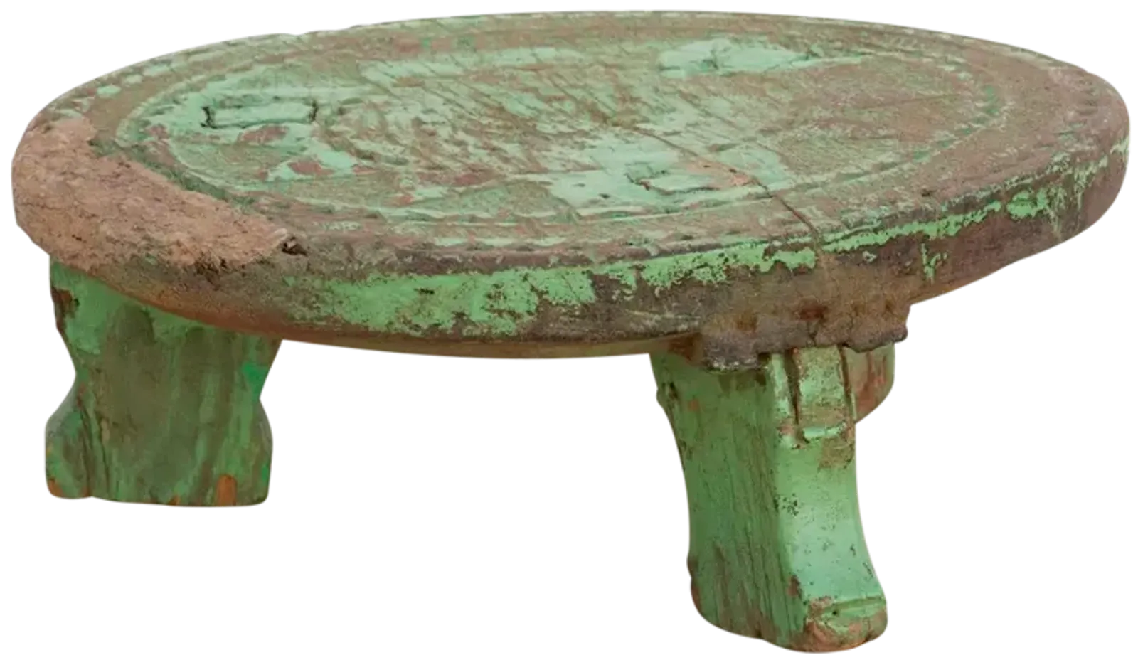 Indian Ceremonial Carved Low Bajot Table - de-cor - Green