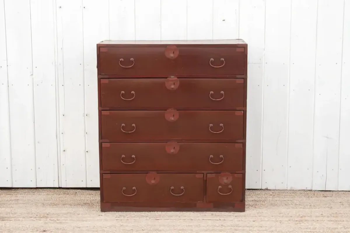 Antique Japanese Painted Tansu Dresser - de-cor - red