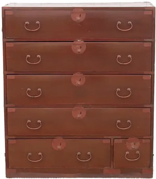 Antique Japanese Painted Tansu Dresser - de-cor - Red