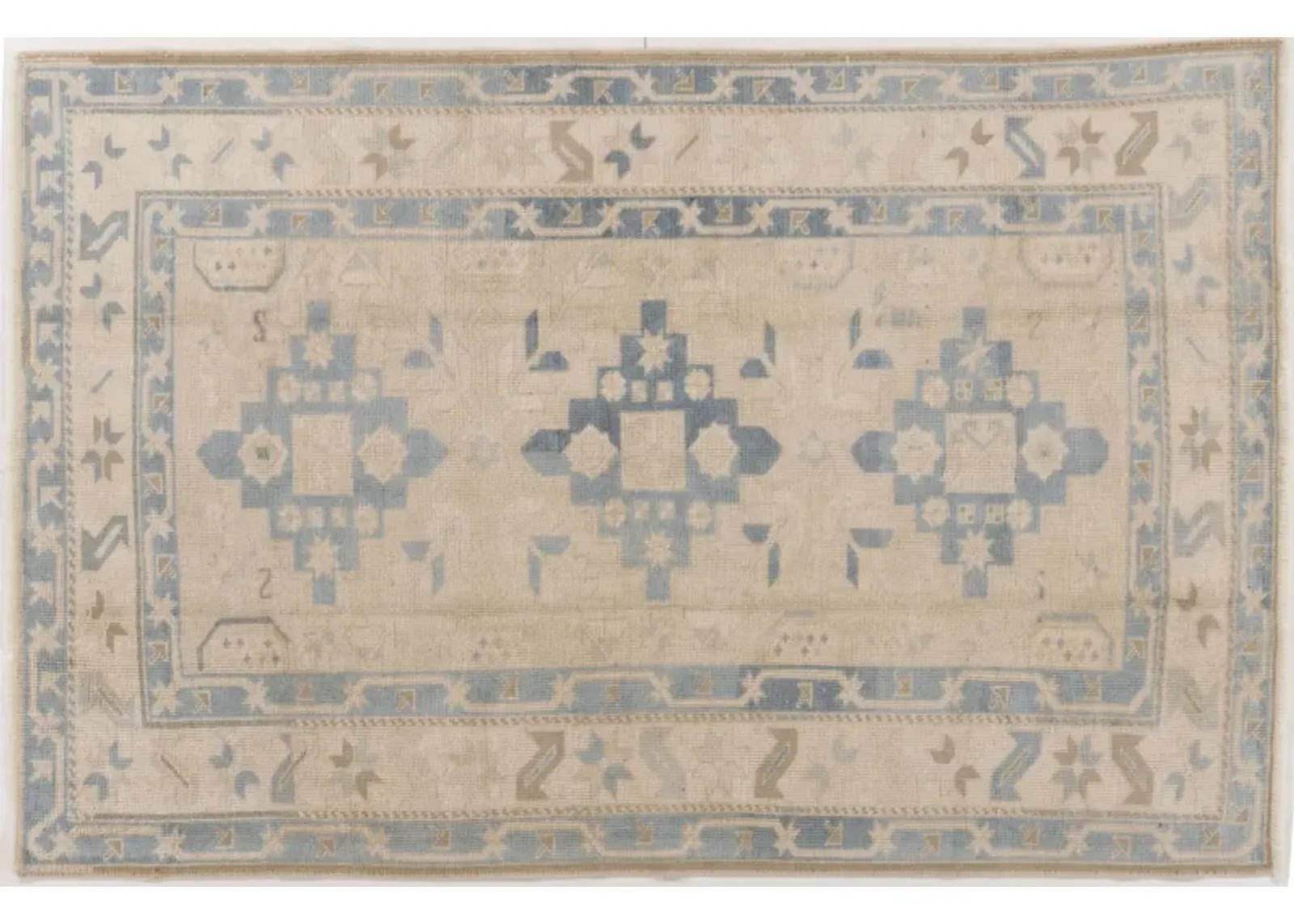 Turkish Oushak Area Rug 4'2 X 6'7 - blue - blue