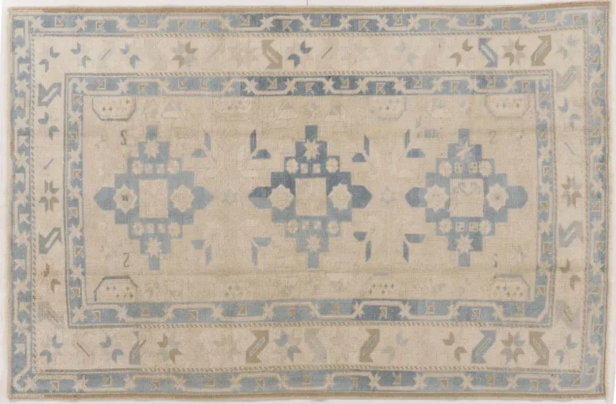 Turkish Oushak Area Rug 4'2 X 6'7 - blue - blue