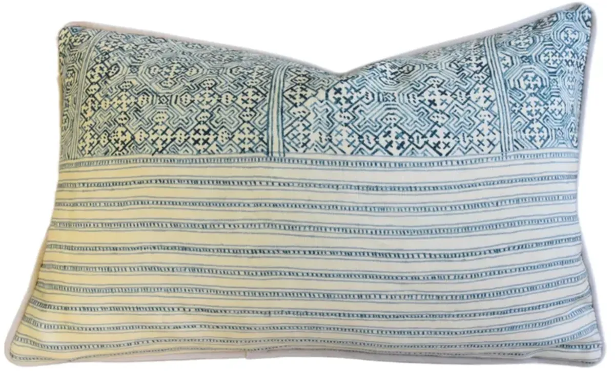 English Hand-Printed Teal & Cream Pillow