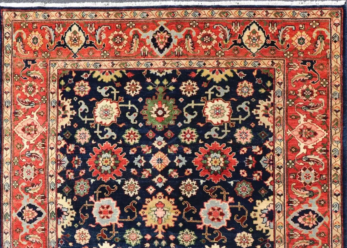 Floral Sultanabad-Mahal Rug - 9'0 x 12'0 - Keivan Woven Arts - blue - blue