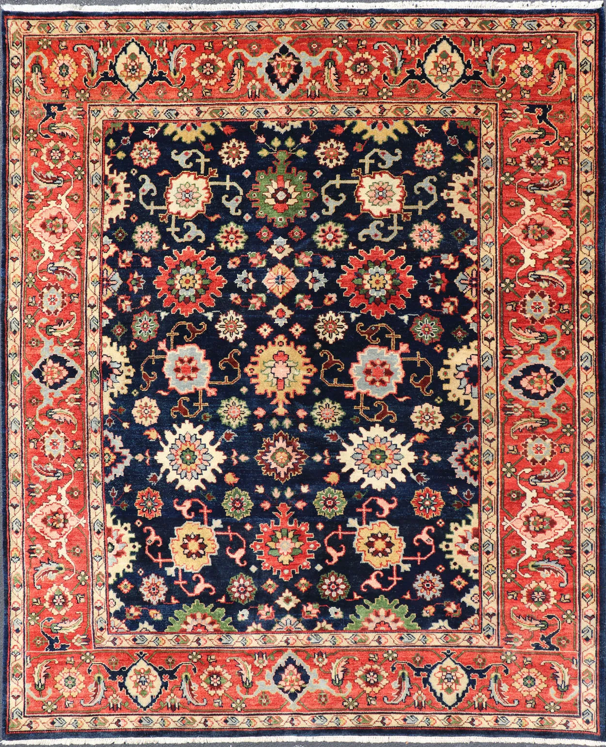 Floral Sultanabad-Mahal Rug - 9'0 x 12'0 - Keivan Woven Arts - blue - blue