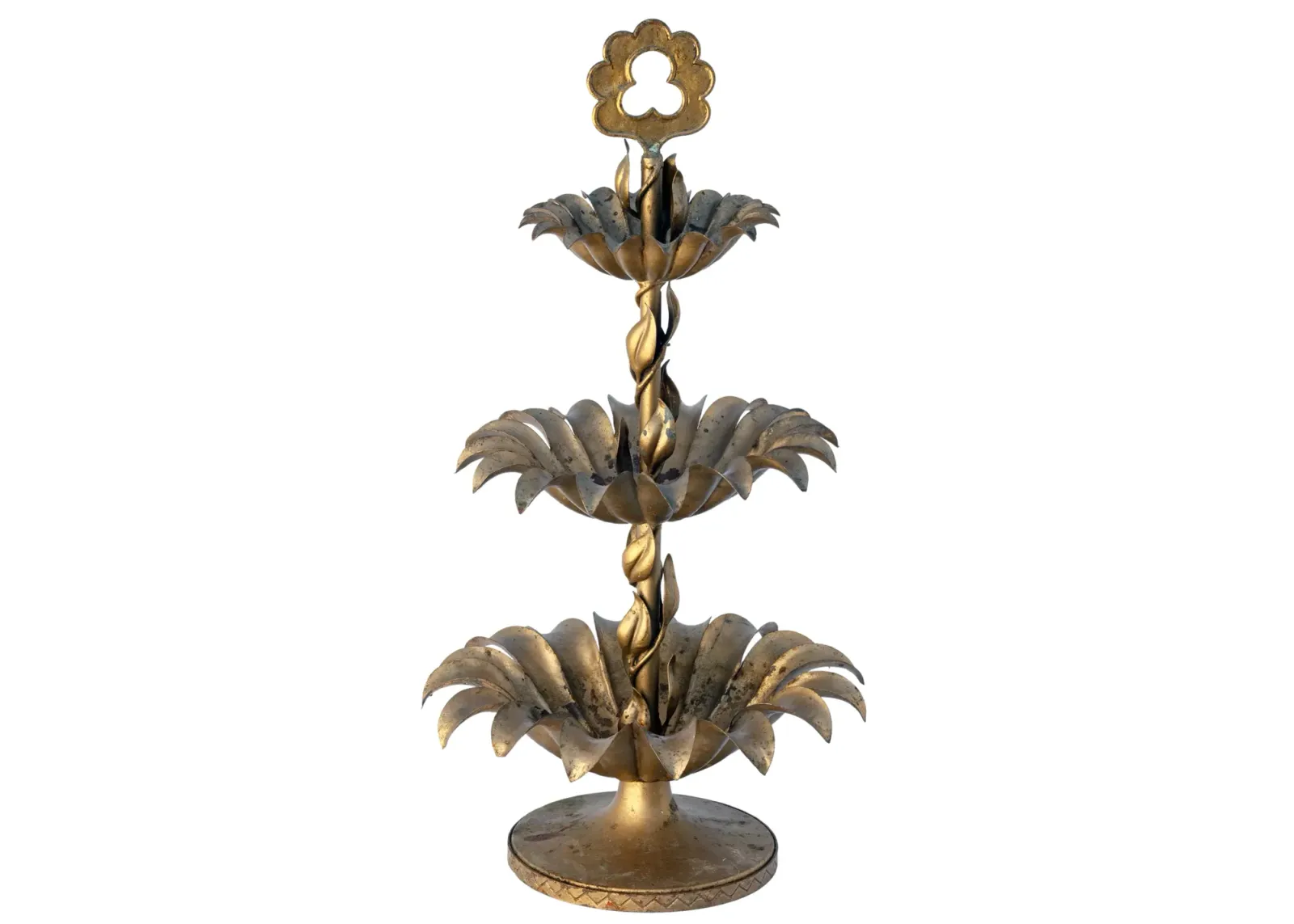 3 Tier Gold Metal Floral Center Piece - Fleur de Lex Antiques