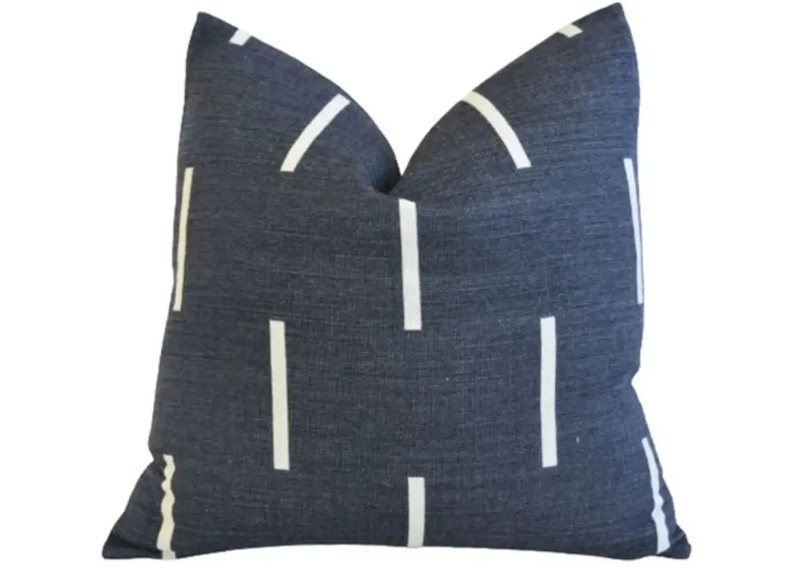 Navy Cotton-Blend Nautical Coast Pillow