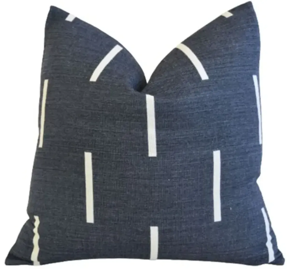 Navy Cotton-Blend Nautical Coast Pillow