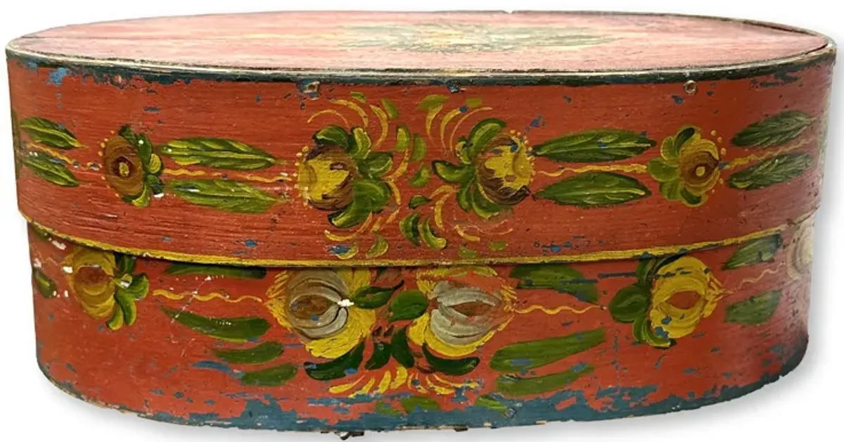 Antique Tole Painted Bride's Box - New England Mercantile - Red