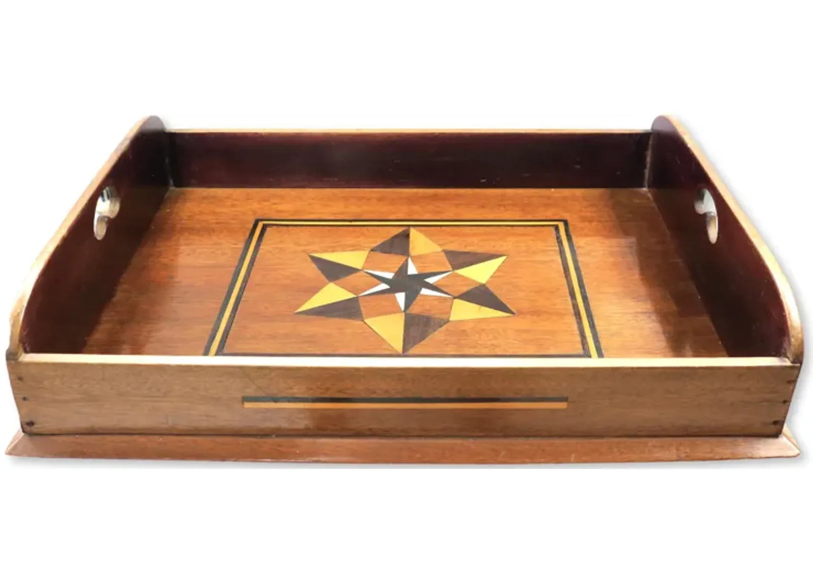 Antique Inlaid Nautical Star Tray - New England Mercantile - Brown