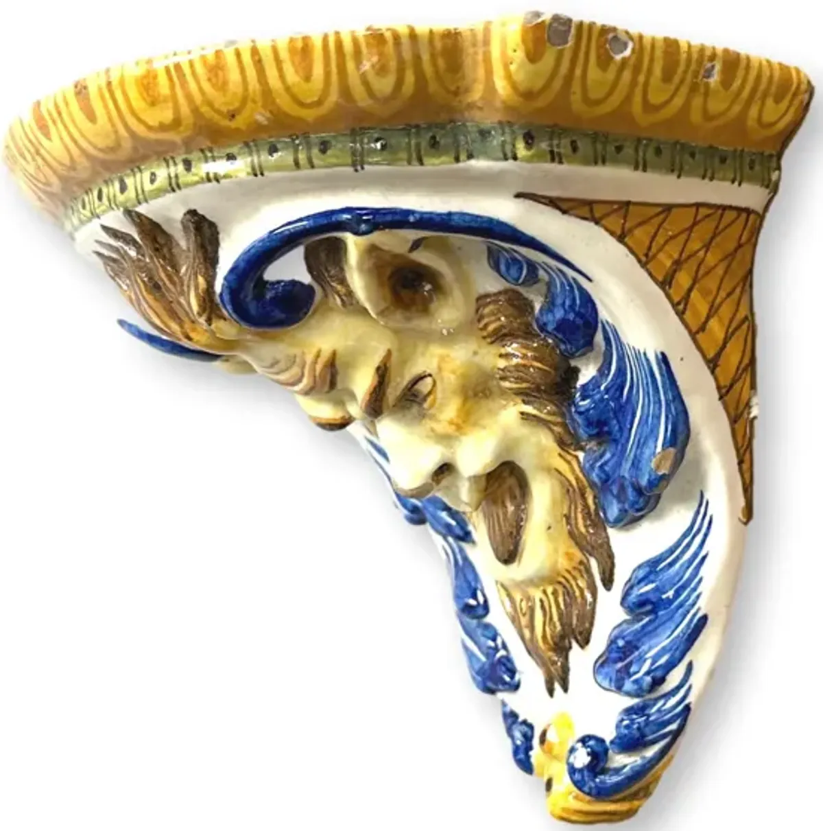 Italian Cantagalli Satyr Faience Shelf - New England Mercantile - Blue