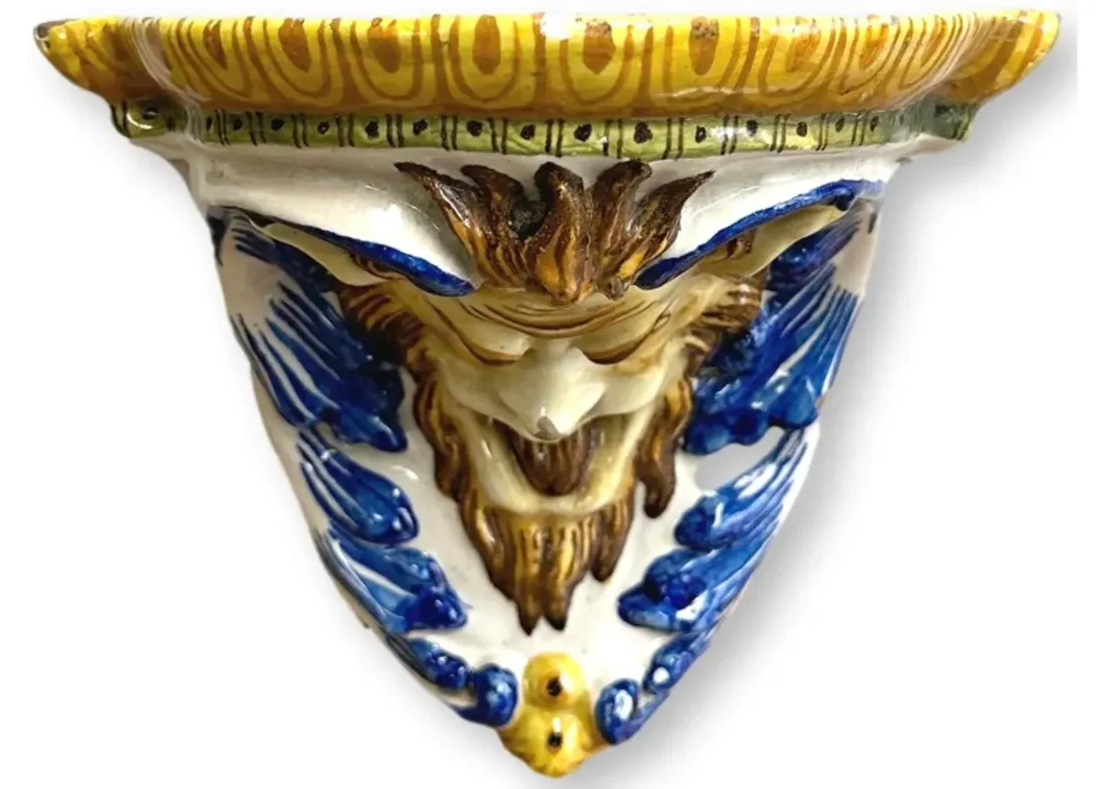 Italian Cantagalli Satyr Faience Shelf - New England Mercantile - Blue