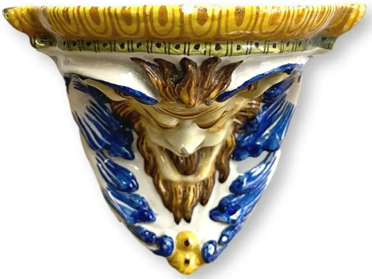 Italian Cantagalli Satyr Faience Shelf - New England Mercantile - Blue