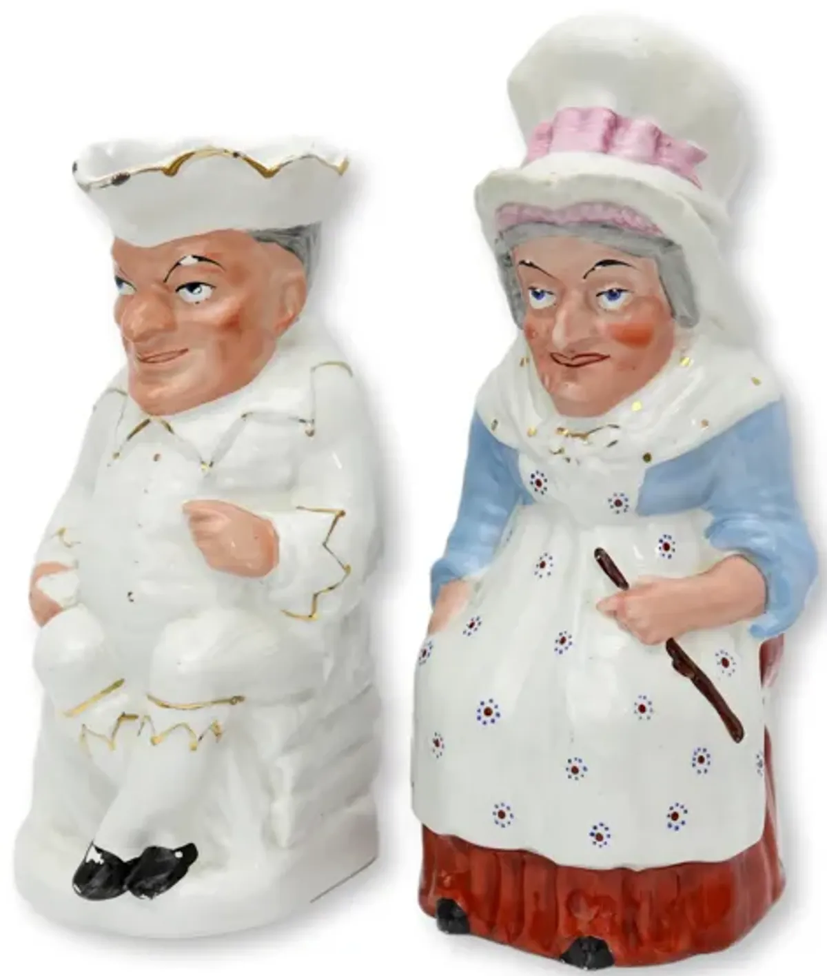 Antique Staffordshire Punch & Judy Jugs - Rose Victoria - White