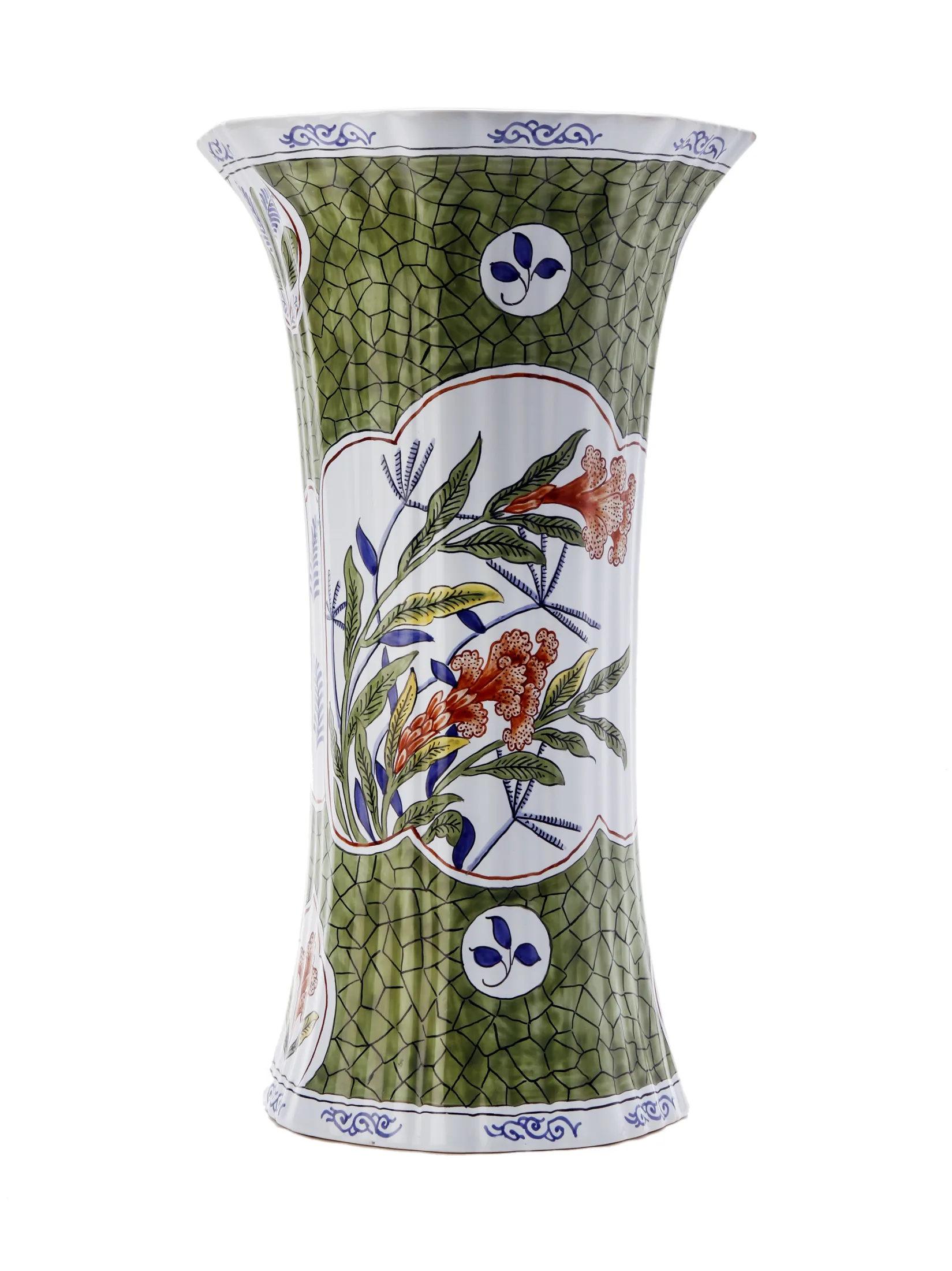 Handpainted French Favrile Vase - Fleur de Lex Antiques - Green