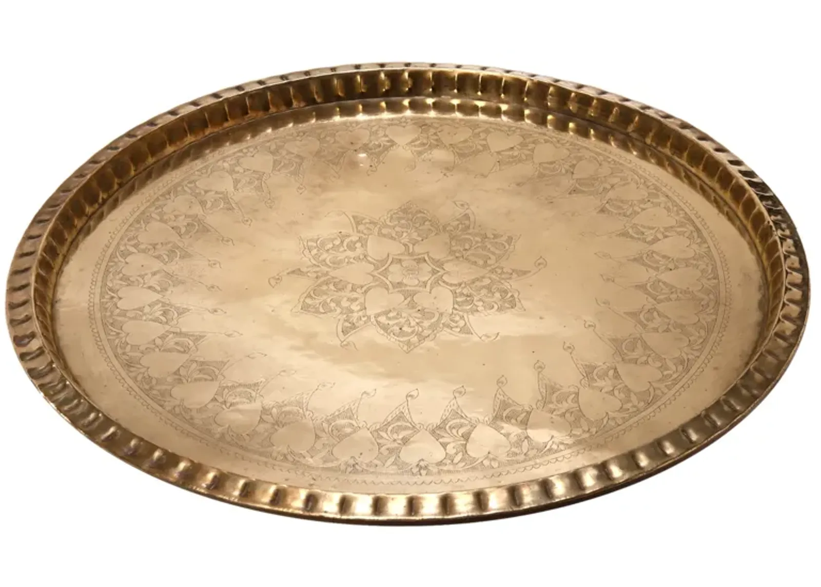 Large Etched Brass Tray / Scalloped Edge - Fleur de Lex Antiques - Gold