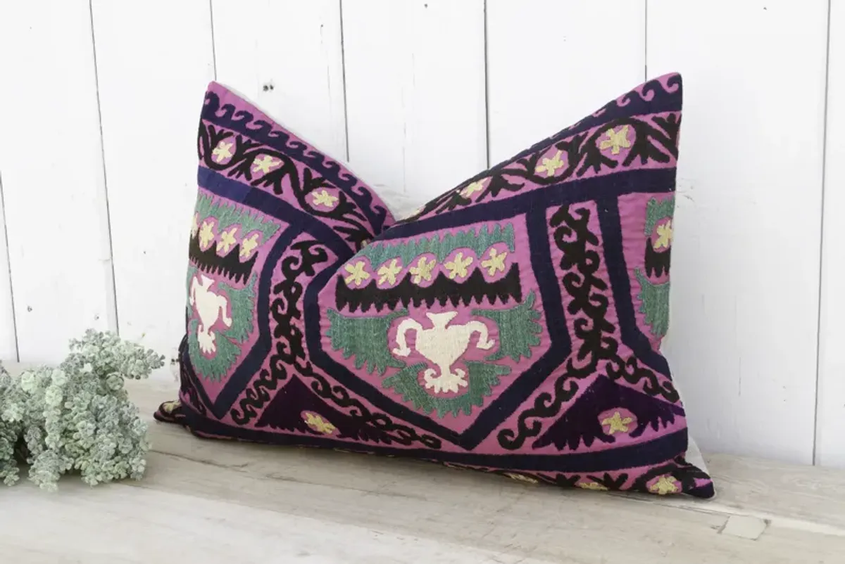 Magenta Lake Suzani Lumbar Pillow - de-cor