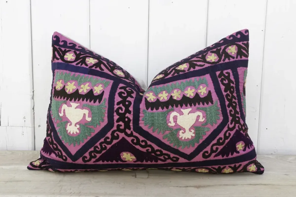 Magenta Lake Suzani Lumbar Pillow - de-cor