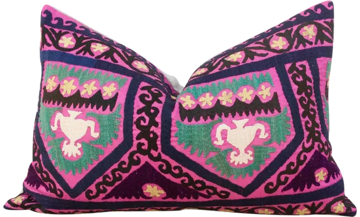 Magenta Lake Suzani Lumbar Pillow - de-cor