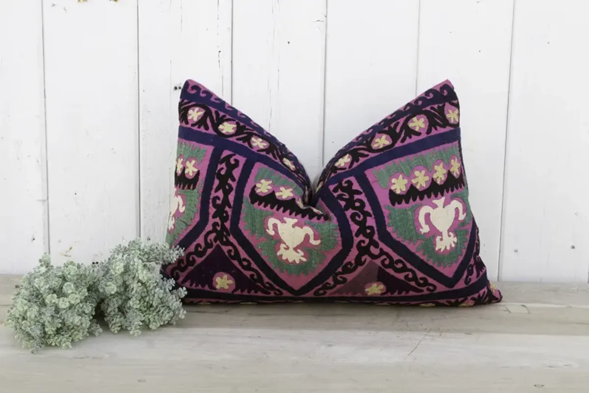 Wild Berry Suzani Lumbar Pillow - de-cor