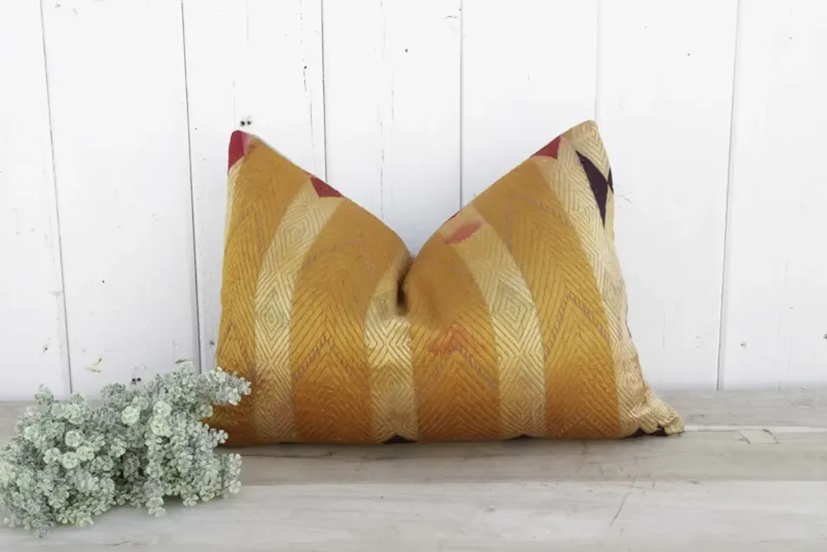 Saffron Bloom Silk Phulkari Pillow - de-cor