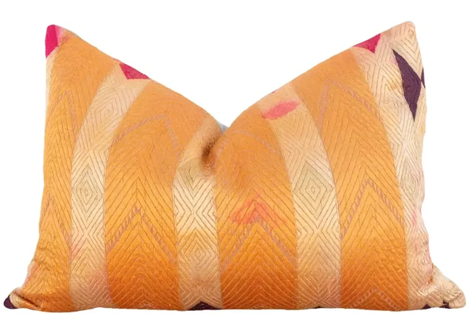 Saffron Bloom Silk Phulkari Pillow - de-cor