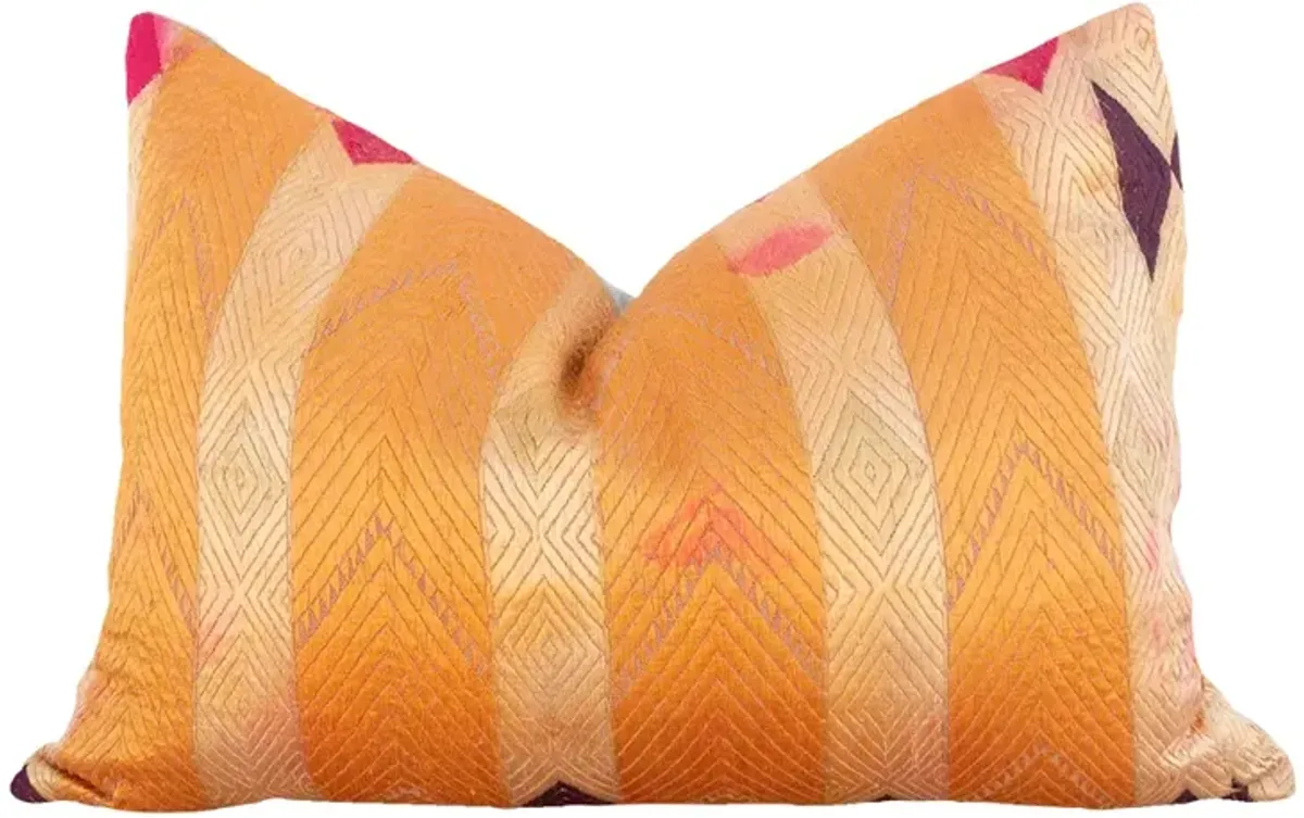 Saffron Bloom Silk Phulkari Pillow - de-cor