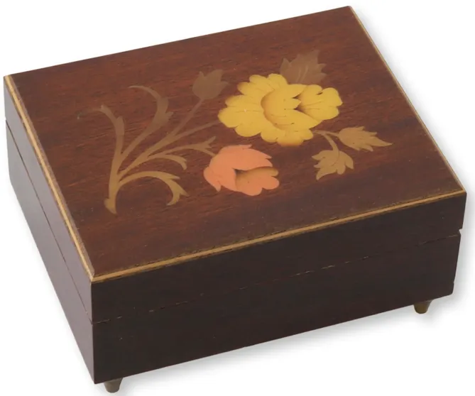 Italian Lacquered Musical Trinket Box - The Queens Landing - Brown