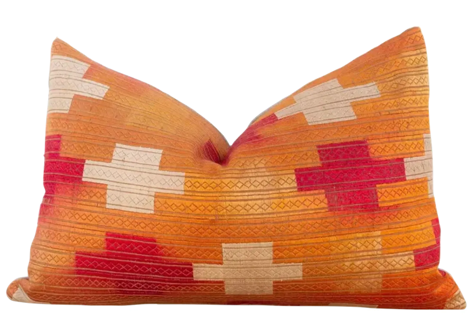 Red Marigold Silk Phulkari Pillow - de-cor