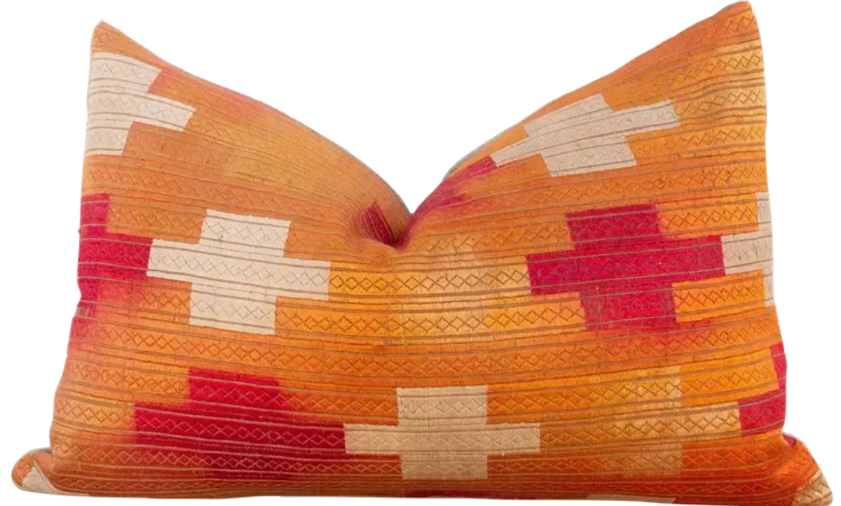 Red Marigold Silk Phulkari Pillow - de-cor