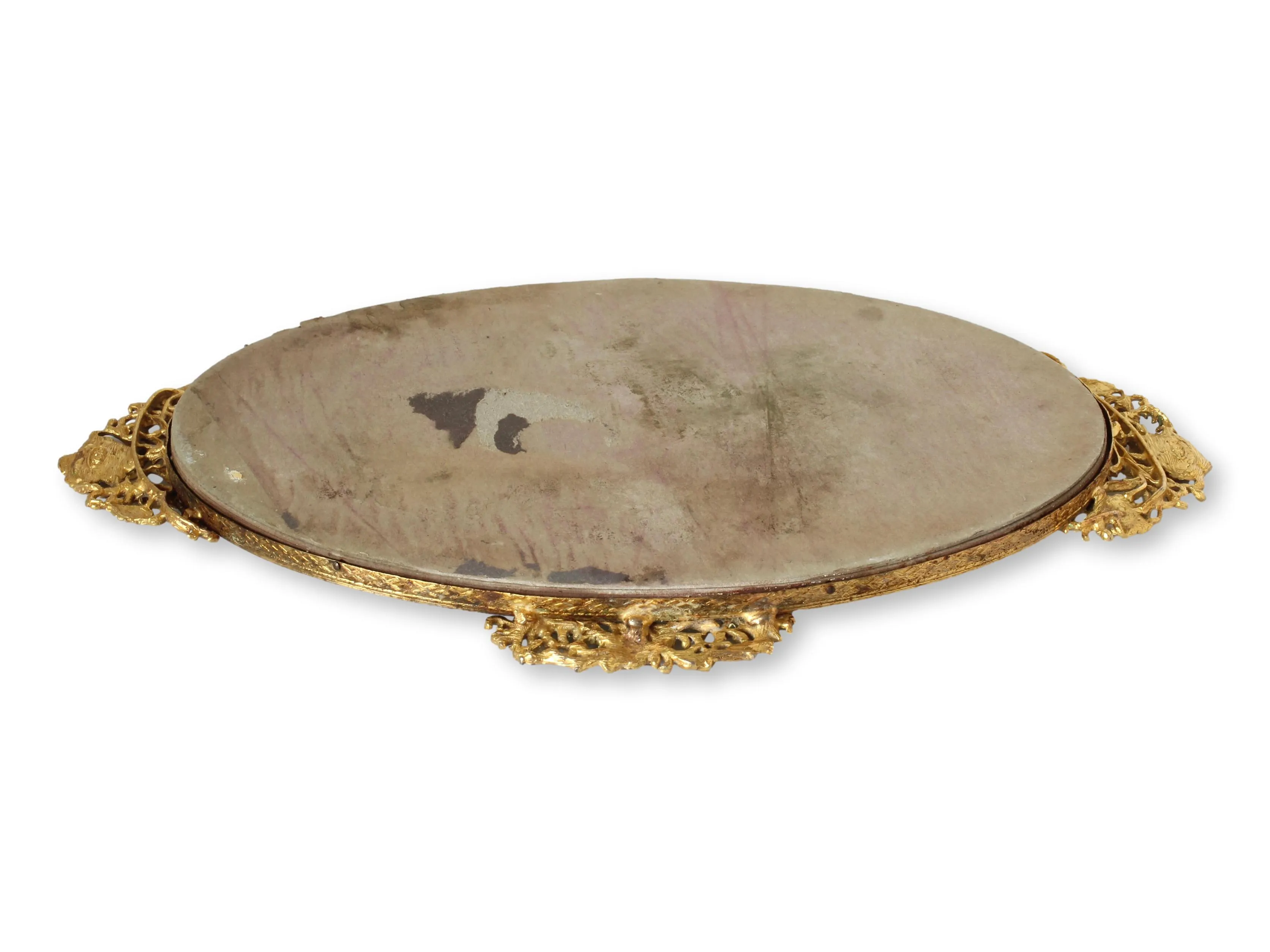 Midcentury Vanity Tray with Perfume Bottle - The Queens Landing - Gold