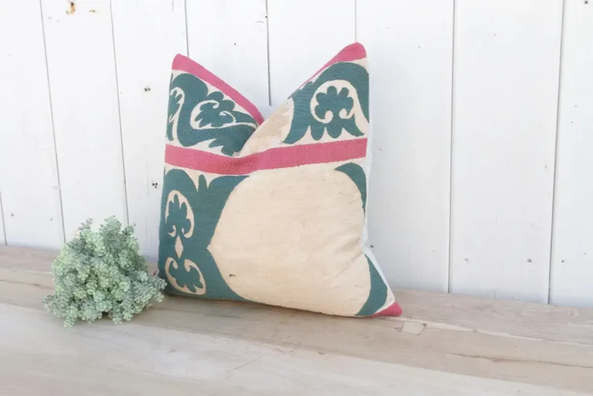 Bashful Beige Vintage Suzani Pillow - de-cor