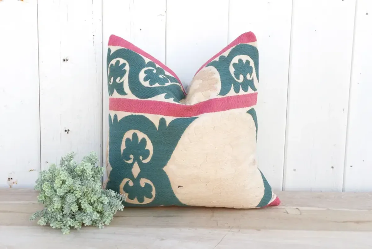 Bashful Beige Vintage Suzani Pillow - de-cor