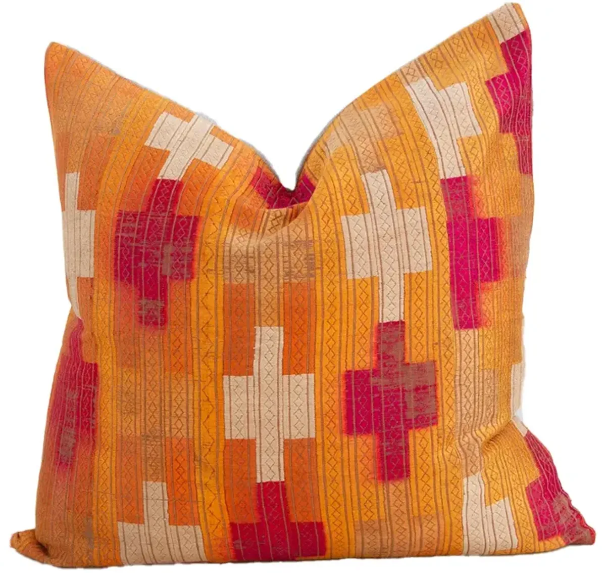 Amber Teak Silk Phulkari Pillow - de-cor