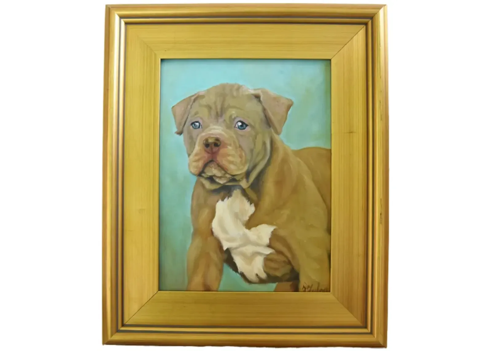 Brown/White Dog Pet Portrait Painting - Green