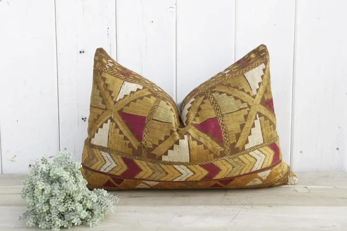 Glowing Rust Silk Phulkari Pillow - de-cor