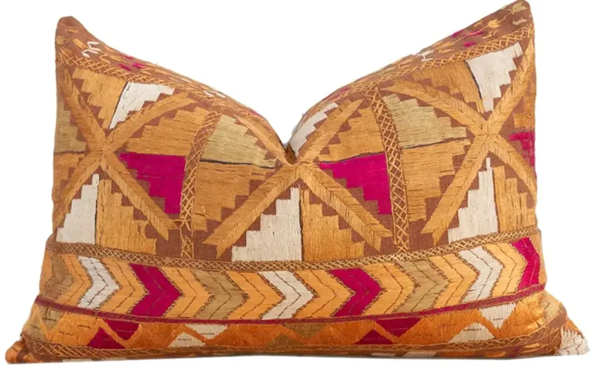 Glowing Rust Silk Phulkari Pillow - de-cor