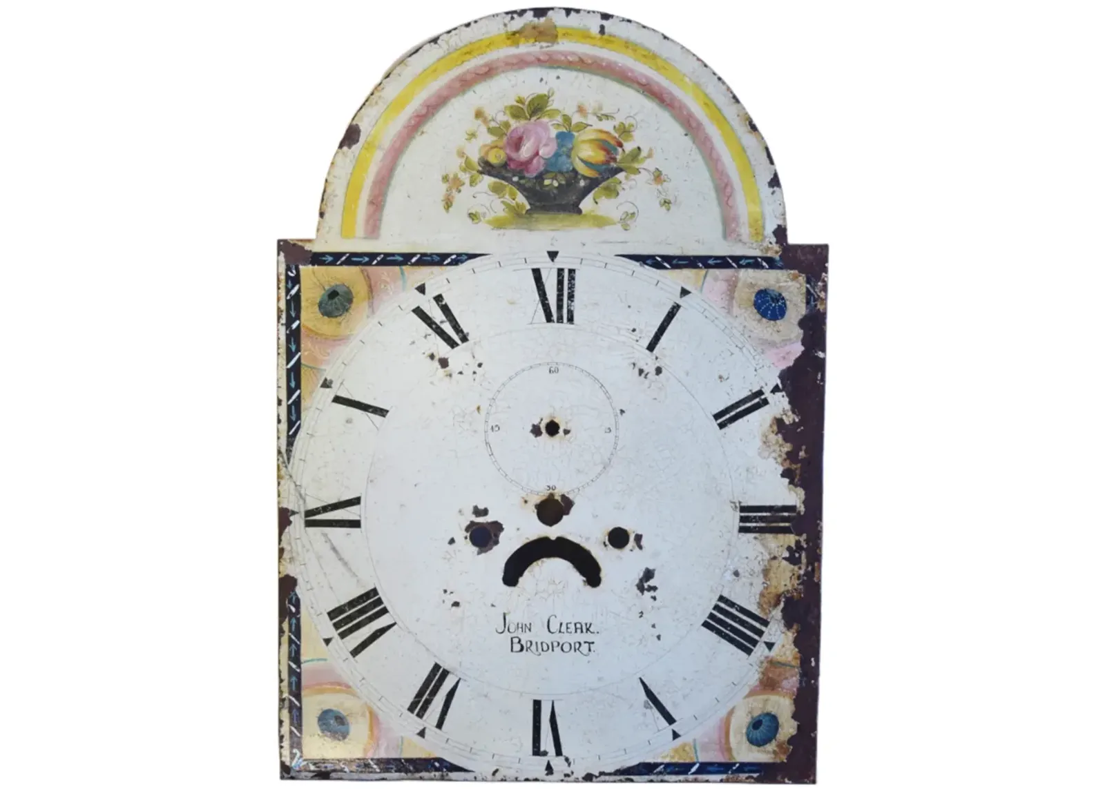 Antique Hand-Painted Floral Clock Face - Black