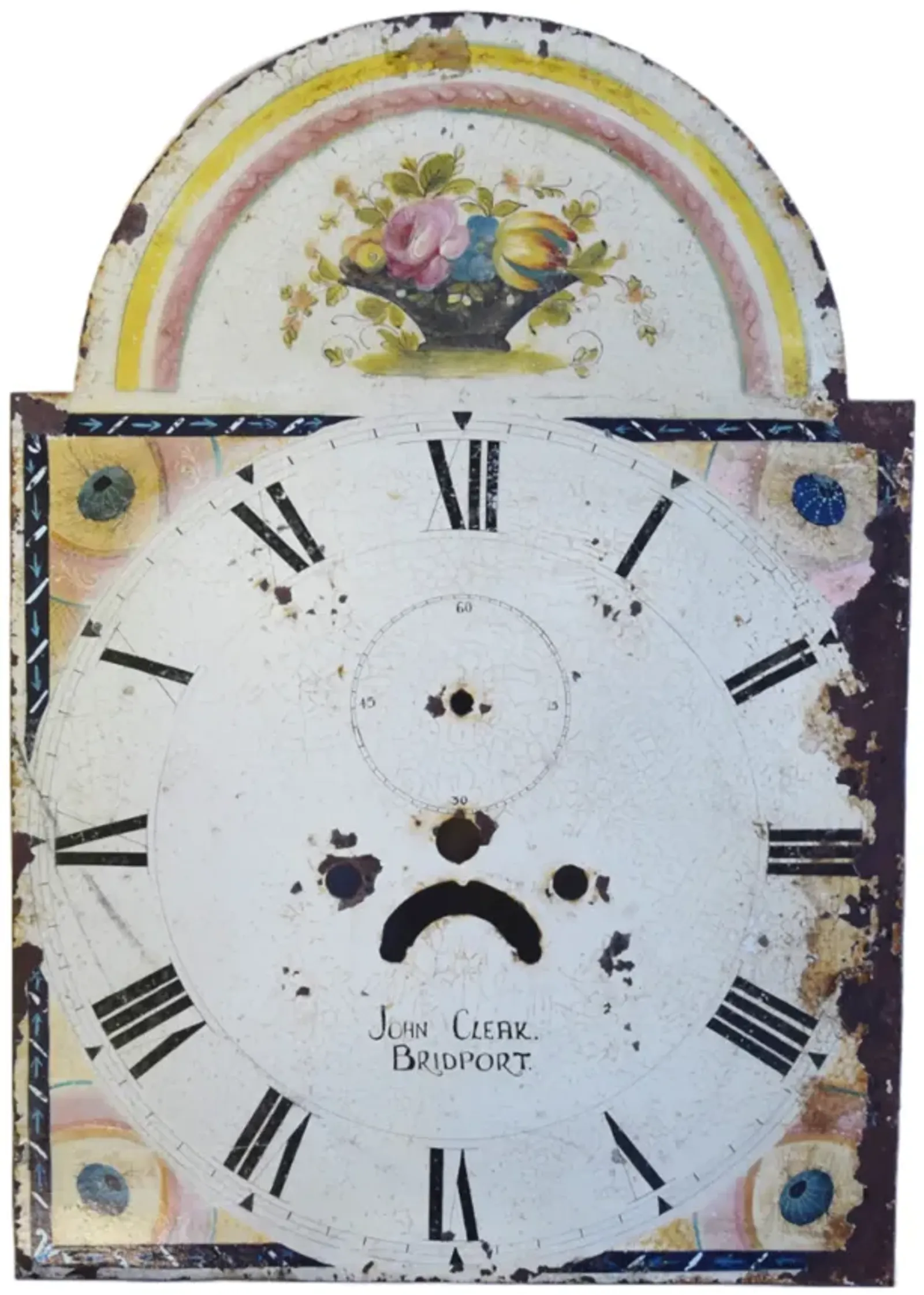 Antique Hand-Painted Floral Clock Face - Black