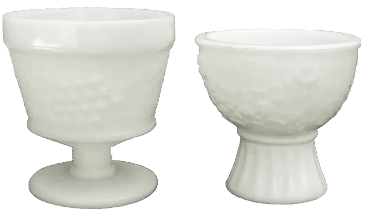 1950s Milk Glass Coupes / Planters - Set of 2 - Chez Vous - White - 3.6" w x 3.75" h