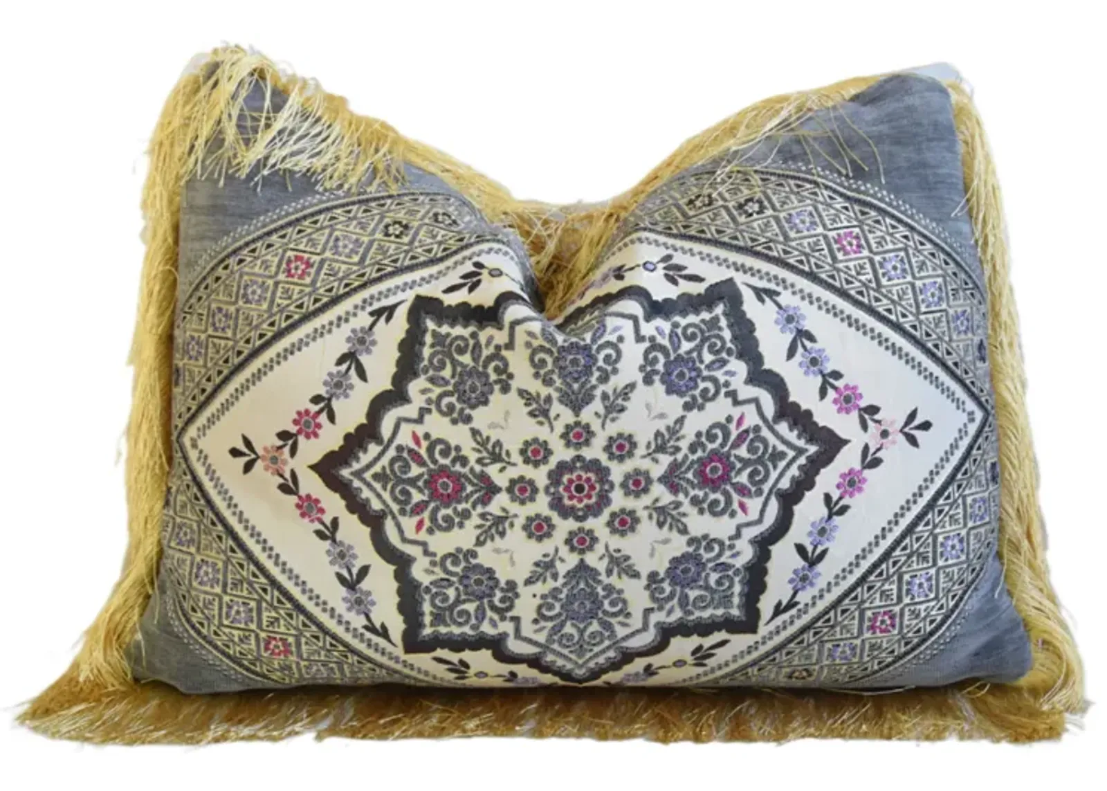 French Floral Velvet Pillow W/ Fringe