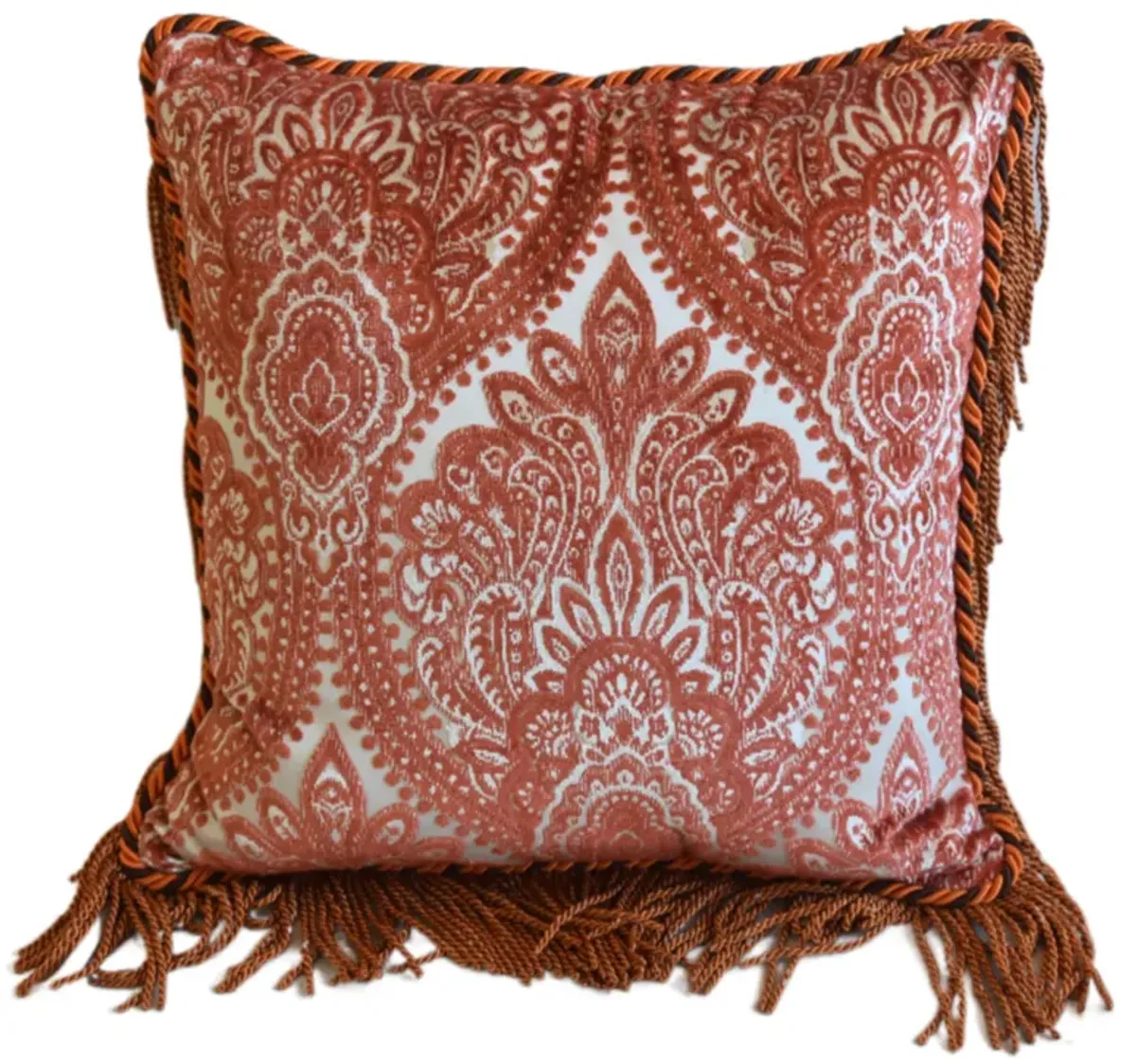 Tangerine Floral Fringed Velvet Pillow