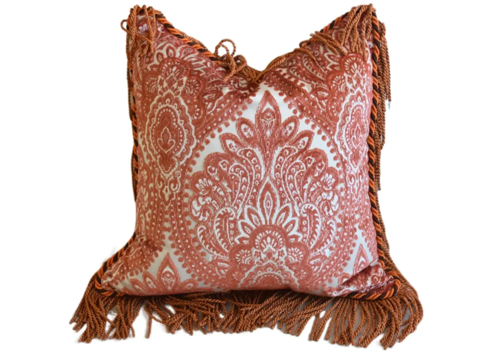 Tangerine Floral Fringed Velvet Pillow