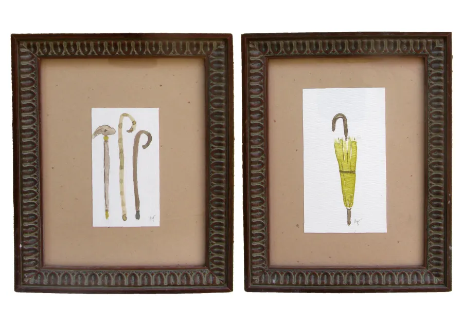 Whimsical petite Framed Watercolors Pair - Chez Vous - Brown