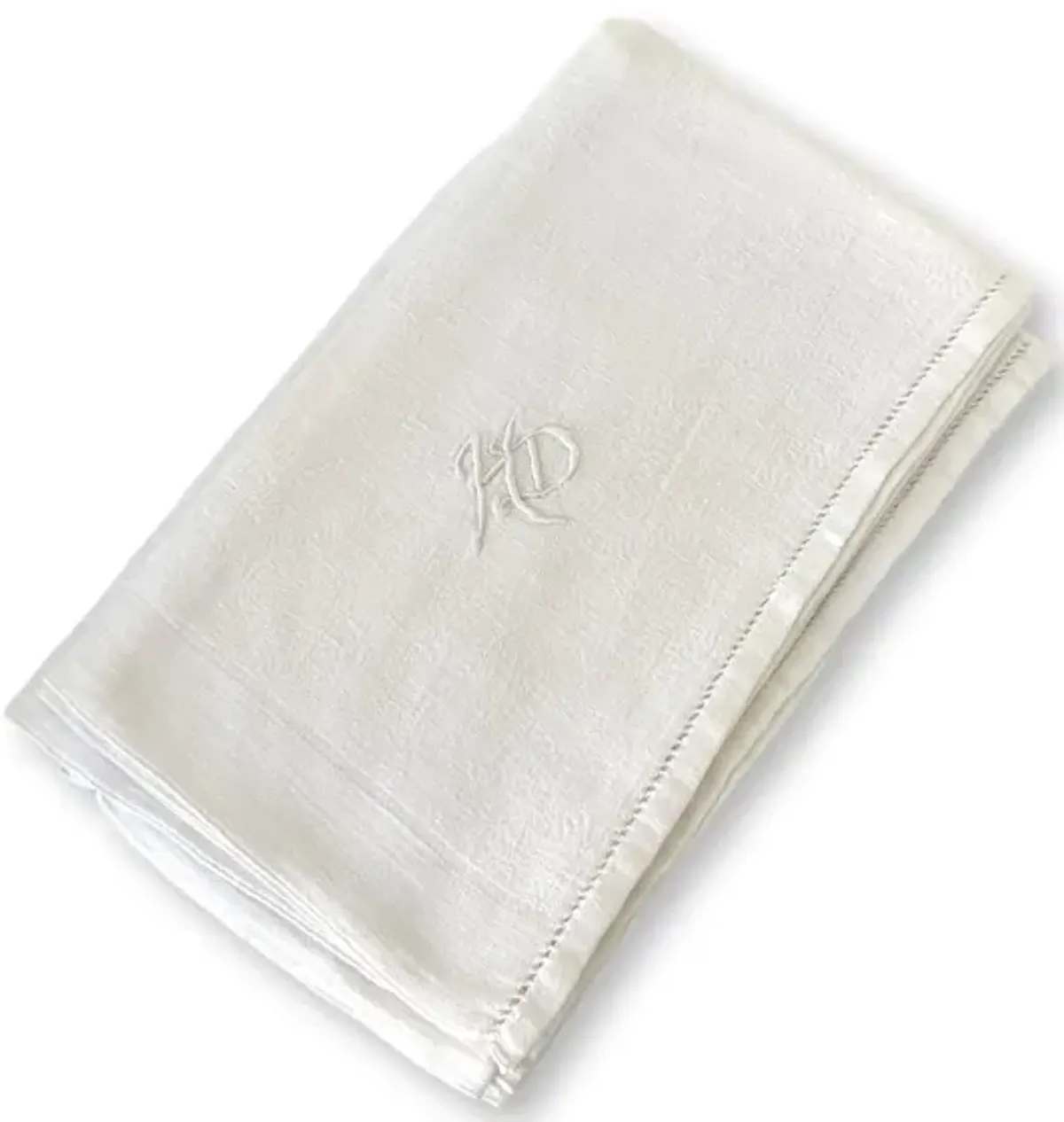 1920s French "H D" Dinner Napkins - Set of 10 - New England Mercantile - White