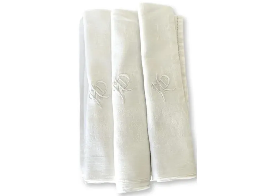 1920s French "H D" Dinner Napkins - Set of 10 - New England Mercantile - White