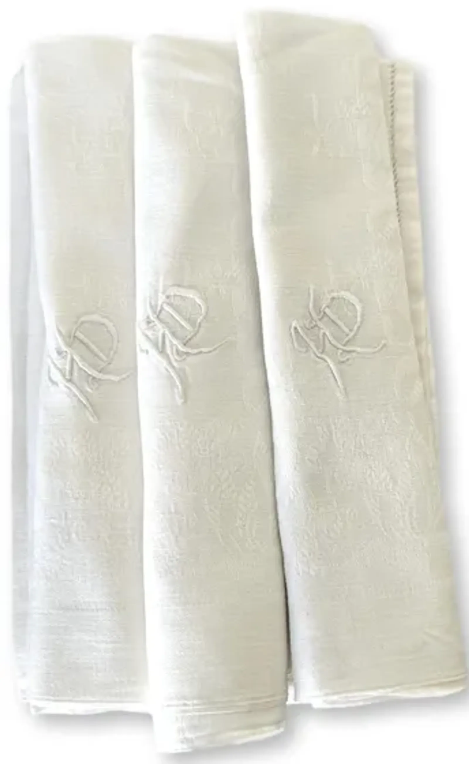 1920s French "H D" Dinner Napkins - Set of 10 - New England Mercantile - White