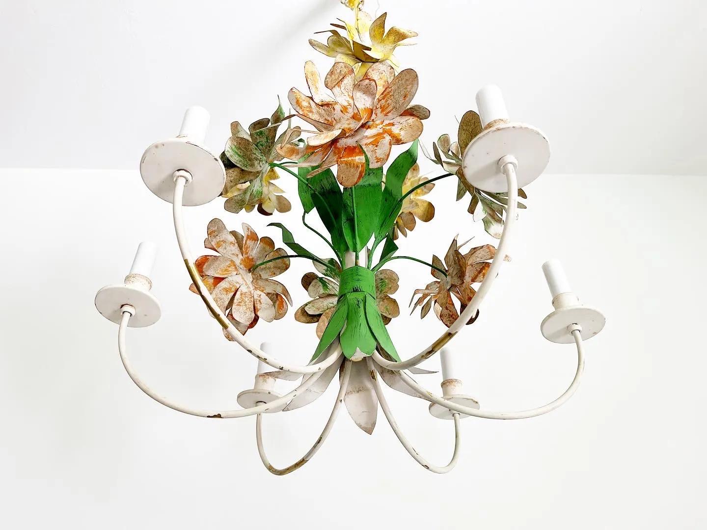 1970s Rustic Floral Chandelier - C the Light Interiors - Green