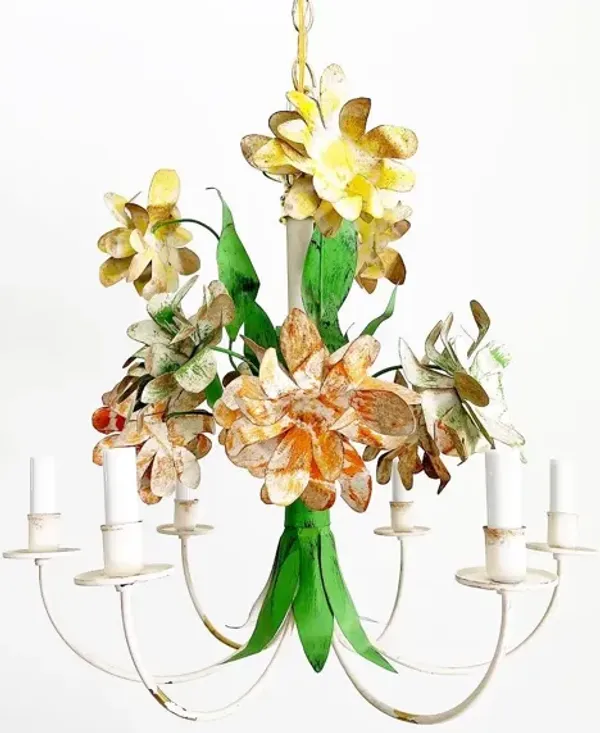1970s Rustic Floral Chandelier - C the Light Interiors - Green