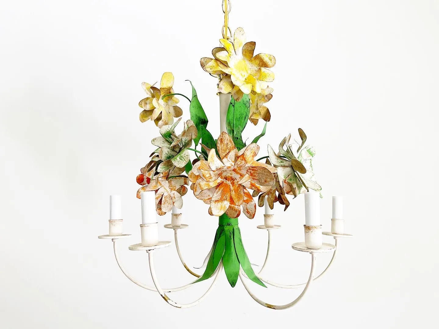 1970s Rustic Floral Chandelier - C the Light Interiors - Green