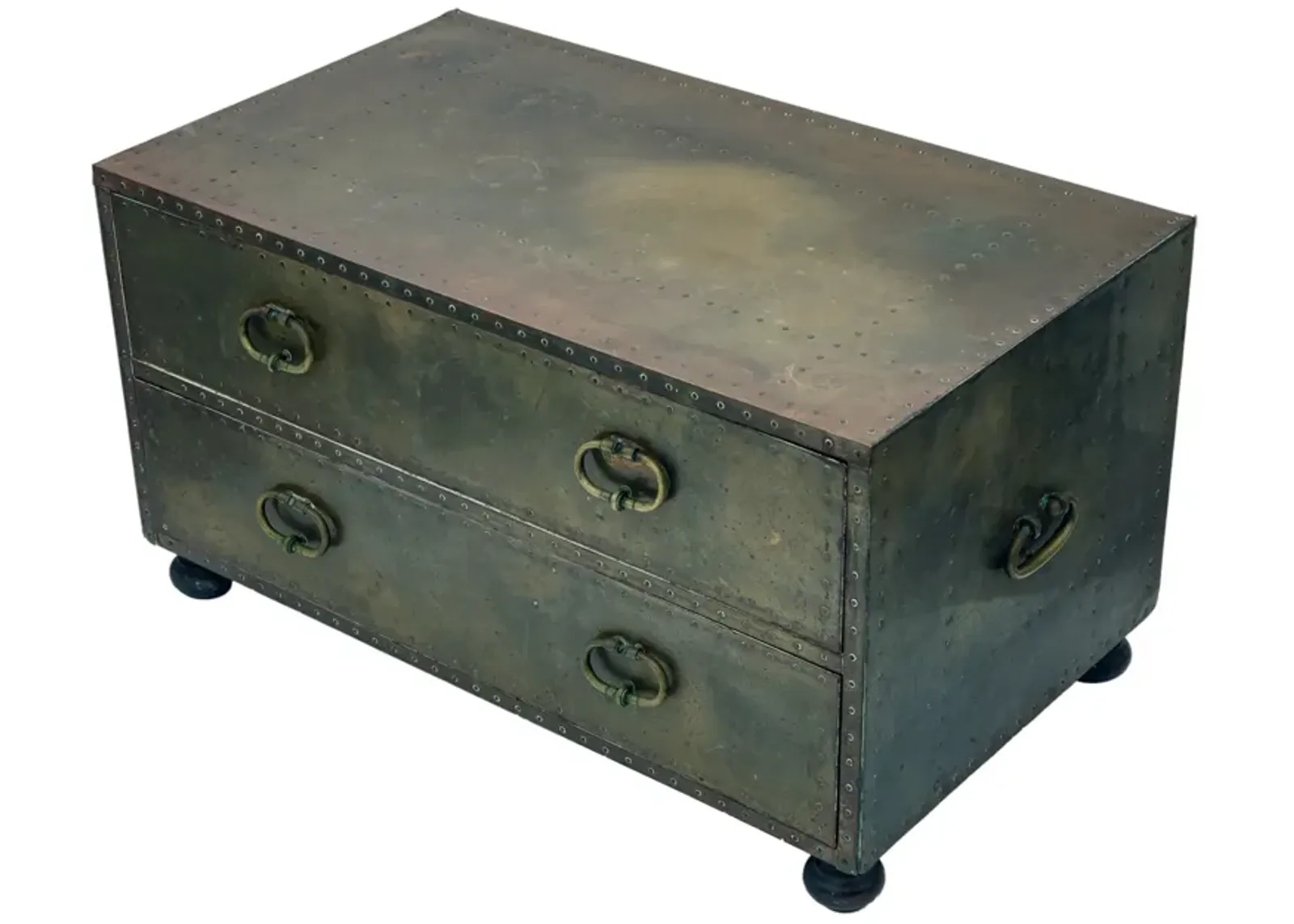 Mid-century Brass Clad Chest by Sarreid - Fleur de Lex Antiques - Gold